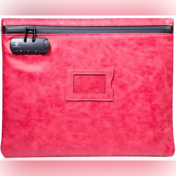 NWOT Red PU Leather Heavy Duty Zipper Document Bag w/ Combo Lock-13.6 in x 10 in - Picture 1 of 9